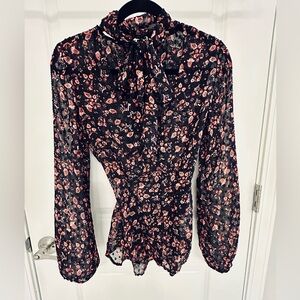 Jessica Simpson Floral Print Tie-Neck Blouse Small